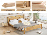 Wooden bed, 4ft6 double bed 135190cm, MDF with rattan paper, Sturdy bed slats, PineMDFPlywood, N604P353108N