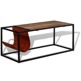 Coffee Table with Genuine Leather Magazine Holder 110x50x45 cm 244241