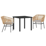 Garden Dining Set with Cushion 3 pcs Brown Powder-Coated Steel 3380925