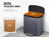 50L Kitchen Bin with Soft-Close Lid and Stay-Open Function, Stainless Steel Pedal Bin with Removable T3398P424976