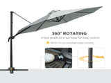 3 LED Cantilever Parasol Garden Sun Umbrella w/ Cross Base and Solar Lights Grey T3398P323779