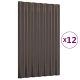 ZNTS Roof Panels 12 pcs Powder-coated Steel Brown 60x36 cm 319125