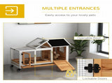 Wooden Rabbit Hutch, Guinea Pig Cage, with Removable Tray, Wheels - Yellow T3398P350084