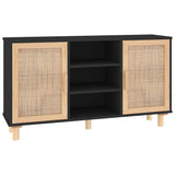 Sideboard Black 105x30x60 cm Solid Wood Pine and Natural Rattan 345640