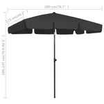 Beach Parasol Black 200x125 cm 314733