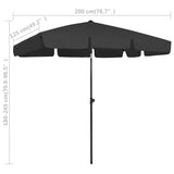 Beach Parasol Black 200x125 cm 314733