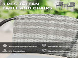 3 Pieces Rattan Bistro Set with Cushions, Wicker Garden Furniture Set, Glass Top Coffee Table and T3398P318618