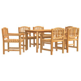 Garden Dining Set Natural Teak 7 Piece Stackable Rectangular 3157928