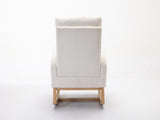 Mid Century Modern Teddy Fabric Upholstered Rocking Chair Padded Seat For Living Room Bedroom, Beige W1397P146020
