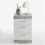 ZNTS FMD Bedside Table with 3 Drawers Concrete Grey and Glossy White 428707