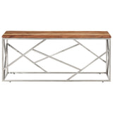 Coffee Table Silver Stainless Steel and Solid Acacia Wood 349943