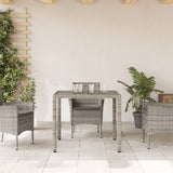 Garden Table with Glass Top Grey 90x90x75 cm Poly Rattan 365526