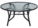 106cm Round Garden Dining Table with Parasol Hole Tempered Glass Top Steel Frame T3398P323872