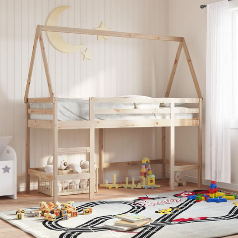 ZNTS Loft Bed with Ladder and Roof without Mattress 80x200 cm 3282112