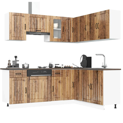 ZNTS 11 Piece Kitchen Cabinet Set Kalmar Old Wood Engineered Wood 3314949