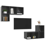 Wall-mounted TV Cabinets 4 pcs High Gloss Grey Engineered Wood 3079843