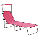 ZNTS Folding Sun Lounger with Canopy Steel Magento Pink 310327