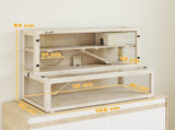 Wooden Hamster Cage with Hut, Wheel, Ramps, Removable Viewing Panels, 100 x 50 x 84 cm, Natural Wood T3398P553398