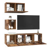 TV Cabinet Set Wall-mounted 4 pcs Old Wood Engineered Wood 3393147