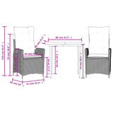 3 Piece Garden Dining Set with Cushions Grey Poly Rattan 3213294