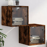 Bedside Cabinets with Glass Doors 2 pcs Smoked Oak 35x37x35 cm 836471