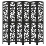 Room Divider 6 Panels Black Solid Wood Paulownia 358764
