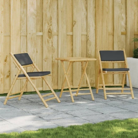 ZNTS 3 Piece Folding Bistro set with Dark Grey Cushions Bamboo 3208934