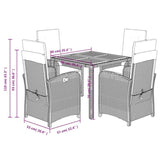 5 Piece Garden Dining Set with Cushions Black Poly Rattan 3212469