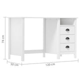 Desk Hill with 3 Drawers 120x50x74 cm Solid Pine Wood 288996