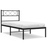 Metal Bed Frame without Mattress with Headboard Black 107x203cm 372273