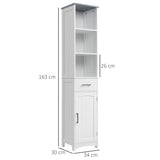 Tall Bathroom Storage Cabinet with 3 Tier Shelf, Cupboard, Drawer, Door, Freestanding Linen Tower, T3398P342430