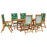 7 Piece Garden Dining Set Leaf Pattern Fabric and Solid Wood 3281728