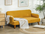 Velvet Feel Fabric 2 Seater Sofa, Small Sofa Loveseat with 21cm Thick Padding and Wood Legs, Yellow T3398P344670