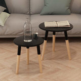 Side Table Set of 2 Black Solid pinewood legs, MDF top Small 244735