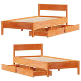 Bed Frame without Mattress Wax Brown 75x190 cm Small Single Solid Wood Pine 3301775