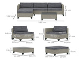5-Piece Rattan Patio Furniture Set with Corner Sofa, Footstools, Coffee Table, for Poolside, Dark T3398P318600