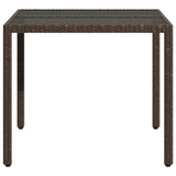 Garden Table with Glass Top Brown 90x90x75 cm Poly Rattan 365587