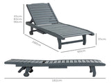 Garden Patio Sun Lounger, Outdoor Wooden Sun Bed with Built-In Table, Reclining Backrest and Rolling T3398P325280