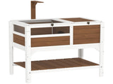 Wooden Tortoise House, with Shelter, Run, Shelf, Lamp Holder, Tray - Brown T3398P350000