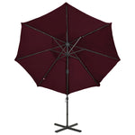 ZNTS Cantilever Garden Parasol with Pole and LED Lights Bordeaux Red 300cm 312334