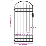 Fence Gate with Arched Top Steel 89x200 cm Black 145750