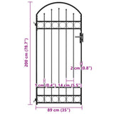 Fence Gate ASSEN with Arched Top Steel 89x200 cm Black 145750