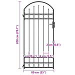 Fence Gate with Arched Top Steel 89x200 cm Black 145750
