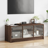 TV Cabinet with Glass Doors Brown Oak 102x37x42 cm 836412