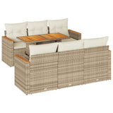 7 Piece Garden Sofa Set with Cushions Beige Poly Rattan Acacia 3327446