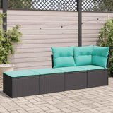 2 Piece Garden Sofa Set with Cushions Black Poly Rattan Acacia 3328680