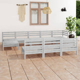 10 Piece Garden Lounge Set White Solid Wood Pine 3083365