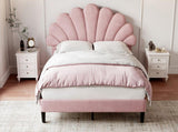 4ft6 Double Upholstered Velvet Bed, with Adjustable Chic Petal Headboard, Velvet Platform Bed N652P169591