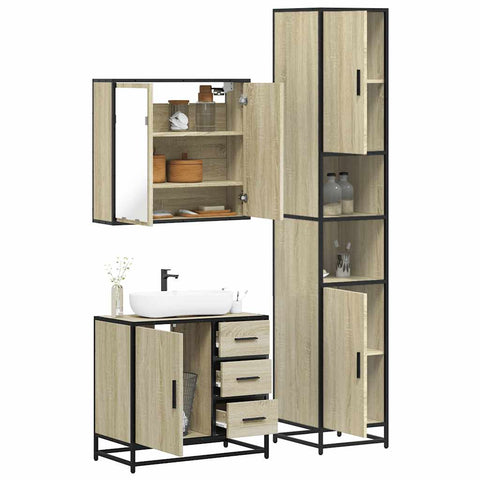 ZNTS 3 Piece Bathroom Furniture Set Sonoma Oak Engineered Wood 3301076