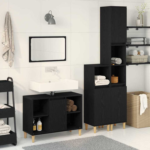 Bathroom Furniture Set with Storage 3 pcs Black 60 x 30 x 60 cm 3332584